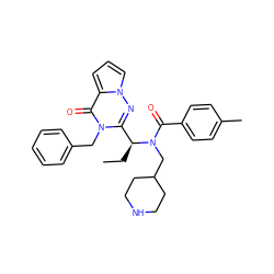 CC[C@@H](c1nn2cccc2c(=O)n1Cc1ccccc1)N(CC1CCNCC1)C(=O)c1ccc(C)cc1 ZINC000036184711