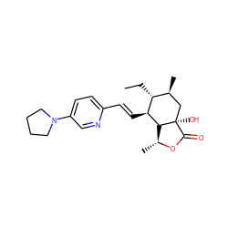 CC[C@@H]1[C@@H](C)C[C@@]2(O)C(=O)O[C@H](C)[C@H]2[C@H]1/C=C/c1ccc(N2CCCC2)cn1 ZINC000084597160