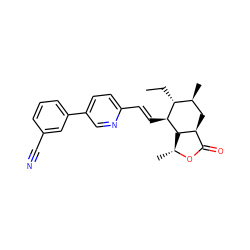 CC[C@@H]1[C@@H](C)C[C@H]2C(=O)O[C@H](C)[C@H]2[C@H]1/C=C/c1ccc(-c2cccc(C#N)c2)cn1 ZINC000084605006