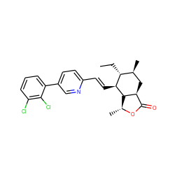 CC[C@@H]1[C@@H](C)C[C@H]2C(=O)O[C@H](C)[C@H]2[C@H]1/C=C/c1ccc(-c2cccc(Cl)c2Cl)cn1 ZINC000084602928