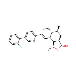 CC[C@@H]1[C@@H](C)C[C@H]2C(=O)O[C@H](C)[C@H]2[C@H]1/C=C/c1ccc(-c2ccccc2F)cn1 ZINC000084602659