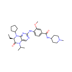 CC[C@@H]1C(=O)N(C(C)C)c2cnc(Nc3ccc(C(=O)NC4CCN(C)CC4)cc3OC)nc2N1C1CCCC1 ZINC000473090017