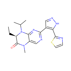 CC[C@@H]1C(=O)N(C)c2cnc(-c3cn[nH]c3-c3nccs3)nc2N1C(C)C ZINC000096272641