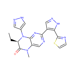 CC[C@@H]1C(=O)N(C)c2cnc(-c3cn[nH]c3-c3nccs3)nc2N1c1cn[nH]c1 ZINC000096272660