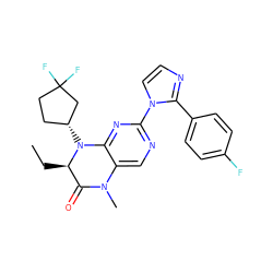 CC[C@@H]1C(=O)N(C)c2cnc(-n3ccnc3-c3ccc(F)cc3)nc2N1[C@@H]1CCC(F)(F)C1 ZINC000096272675