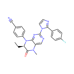 CC[C@@H]1C(=O)N(C)c2cnc(-n3ccnc3-c3ccc(F)cc3)nc2N1c1ccc(C#N)cc1 ZINC000096272652