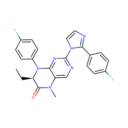 CC[C@@H]1C(=O)N(C)c2cnc(-n3ccnc3-c3ccc(F)cc3)nc2N1c1ccc(F)cc1 ZINC000096272663