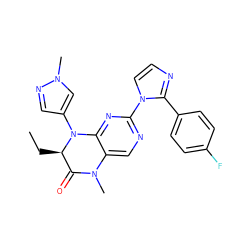 CC[C@@H]1C(=O)N(C)c2cnc(-n3ccnc3-c3ccc(F)cc3)nc2N1c1cnn(C)c1 ZINC000096272659