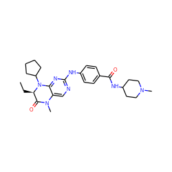 CC[C@@H]1C(=O)N(C)c2cnc(Nc3ccc(C(=O)NC4CCN(C)CC4)cc3)nc2N1C1CCCC1 ZINC000003986141