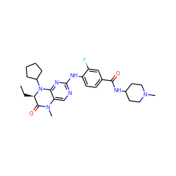 CC[C@@H]1C(=O)N(C)c2cnc(Nc3ccc(C(=O)NC4CCN(C)CC4)cc3F)nc2N1C1CCCC1 ZINC000473087953