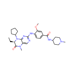 CC[C@@H]1C(=O)N(C)c2cnc(Nc3ccc(C(=O)NC4CCN(C)CC4)cc3OC)nc2N1C1CCCC1 ZINC000013986815