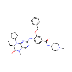 CC[C@@H]1C(=O)N(C)c2cnc(Nc3ccc(C(=O)NC4CCN(C)CC4)cc3OCc3ccccc3)nc2N1C1CCCC1 ZINC000473088022