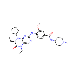 CC[C@@H]1C(=O)N(CC)c2cnc(Nc3ccc(C(=O)NC4CCN(C)CC4)cc3OC)nc2N1C1CCCC1 ZINC000473087521