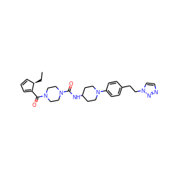 CC[C@@H]1C=CC=C1C(=O)N1CCN(C(=O)NC2CCN(c3ccc(CCn4ccnn4)cc3)CC2)CC1 ZINC000169703283