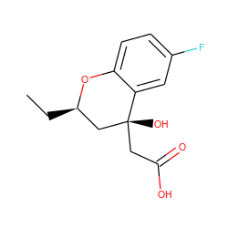 CC[C@@H]1C[C@@](O)(CC(=O)O)c2cc(F)ccc2O1 ZINC000013456251