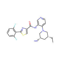 CC[C@@H]1C[C@H](N)CN(c2ccncc2NC(=O)c2csc(-c3c(F)cccc3F)n2)C1 ZINC000141478834