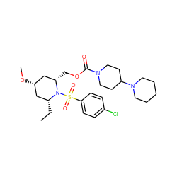 CC[C@@H]1C[C@H](OC)C[C@H](COC(=O)N2CCC(N3CCCCC3)CC2)N1S(=O)(=O)c1ccc(Cl)cc1 ZINC000028950622