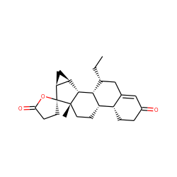 CC[C@@H]1CC2=CC(=O)CC[C@@H]2[C@@H]2CC[C@@]3(C)[C@H]([C@@H]4C[C@@H]4[C@@]34CCC(=O)O4)[C@H]12 ZINC000261147277