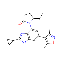 CC[C@@H]1CCC(=O)N1c1cc(-c2c(C)noc2C)cc2[nH]c(C3CC3)nc12 ZINC000219442171