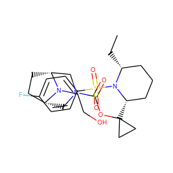 CC[C@@H]1CCC[C@H](C2(OC(=O)N3C[C@@H]4CC[C@H](C3)N4CCO)CC2)N1S(=O)(=O)c1ccc(F)cc1 ZINC000028827256