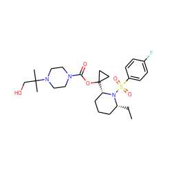 CC[C@@H]1CCC[C@H](C2(OC(=O)N3CCN(C(C)(C)CO)CC3)CC2)N1S(=O)(=O)c1ccc(F)cc1 ZINC000028827255