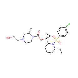 CC[C@@H]1CCC[C@H](C2(OC(=O)N3CCN(CCO)C[C@@H]3C)CC2)N1S(=O)(=O)c1ccc(Cl)cc1 ZINC000028827251