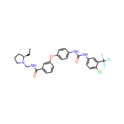 CC[C@@H]1CCCN1CNC(=O)c1cccc(Oc2ccc(NC(=O)Nc3ccc(Cl)c(C(F)(F)F)c3)cc2)c1 ZINC000027870822