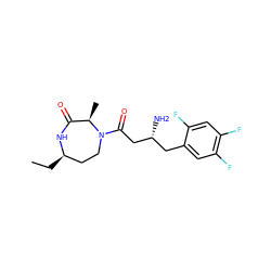 CC[C@@H]1CCN(C(=O)C[C@H](N)Cc2cc(F)c(F)cc2F)[C@H](C)C(=O)N1 ZINC000014958927