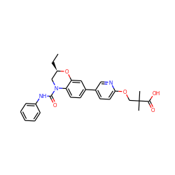 CC[C@@H]1CN(C(=O)Nc2ccccc2)c2ccc(-c3ccc(OCC(C)(C)C(=O)O)nc3)cc2O1 ZINC000139390204