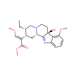 CC[C@@H]1CN2CC[C@@]3(O)C(=Nc4cccc(OC)c43)[C@@H]2C[C@@H]1/C(=C\OC)C(=O)OC ZINC000013473311