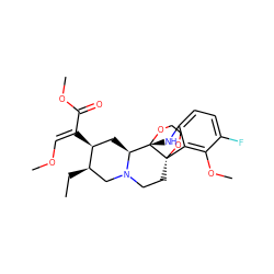 CC[C@@H]1CN2CC[C@@]34OCCO[C@@]3(Nc3ccc(F)c(OC)c34)[C@@H]2C[C@@H]1/C(=C\OC)C(=O)OC ZINC000035075811