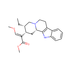 CC[C@@H]1CN2CCc3c([nH]c4ccccc34)[C@@H]2C[C@@H]1/C(=C\OC)C(=O)OC ZINC000004804530