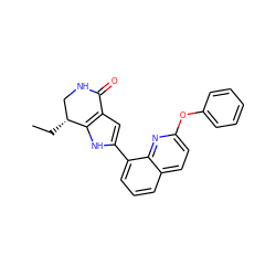 CC[C@@H]1CNC(=O)c2cc(-c3cccc4ccc(Oc5ccccc5)nc34)[nH]c21 ZINC000222405261