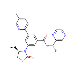 CC[C@@H]1COC(=O)N1c1cc(C(=O)N[C@@H](C)c2cnccn2)cc(-c2ccc(C)cn2)c1 ZINC000113542584