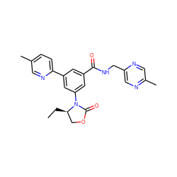 CC[C@@H]1COC(=O)N1c1cc(C(=O)NCc2cnc(C)cn2)cc(-c2ccc(C)cn2)c1 ZINC000113543310