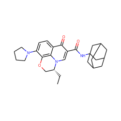 CC[C@@H]1COc2c(N3CCCC3)ccc3c(=O)c(C(=O)NC45CC6CC(CC(C6)C4)C5)cn1c23 ZINC000095556852