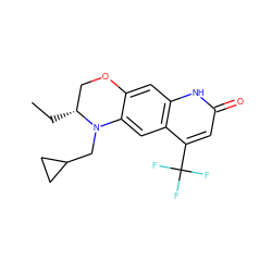 CC[C@@H]1COc2cc3[nH]c(=O)cc(C(F)(F)F)c3cc2N1CC1CC1 ZINC000014967360