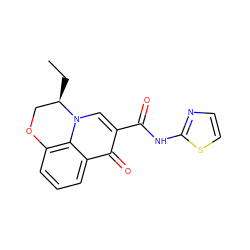 CC[C@@H]1COc2cccc3c(=O)c(C(=O)Nc4nccs4)cn1c23 ZINC000095553606