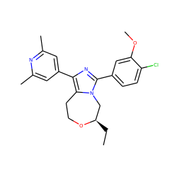 CC[C@@H]1Cn2c(-c3ccc(Cl)c(OC)c3)nc(-c3cc(C)nc(C)c3)c2CCO1 ZINC001772601315