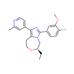 CC[C@@H]1Cn2c(-c3ccc(Cl)c(OC)c3)nc(-c3ccnc(C)c3)c2CCO1 ZINC001772655964