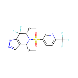 CC[C@@H]1N(S(=O)(=O)c2ccc(C(F)(F)F)nc2)[C@H](CC)c2cn[nH]c2C1(F)F ZINC000049047522