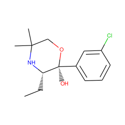 CC[C@@H]1NC(C)(C)CO[C@@]1(O)c1cccc(Cl)c1 ZINC000053224526