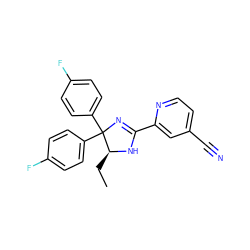 CC[C@@H]1NC(c2cc(C#N)ccn2)=NC1(c1ccc(F)cc1)c1ccc(F)cc1 ZINC000040949871