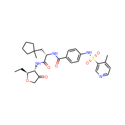 CC[C@@H]1OCC(=O)[C@H]1NC(=O)[C@H](CC1(C)CCCC1)NC(=O)c1ccc(NS(=O)(=O)c2cnccc2C)cc1 ZINC000044417977