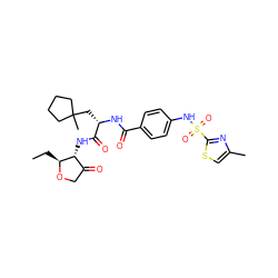 CC[C@@H]1OCC(=O)[C@H]1NC(=O)[C@H](CC1(C)CCCC1)NC(=O)c1ccc(NS(=O)(=O)c2nc(C)cs2)cc1 ZINC000049867445