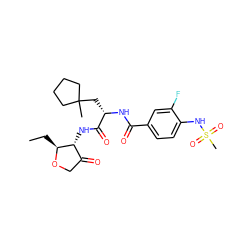 CC[C@@H]1OCC(=O)[C@H]1NC(=O)[C@H](CC1(C)CCCC1)NC(=O)c1ccc(NS(C)(=O)=O)c(F)c1 ZINC000040933453