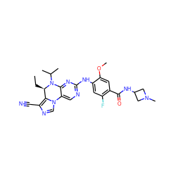 CC[C@@H]1c2c(C#N)ncn2-c2cnc(Nc3cc(F)c(C(=O)NC4CN(C)C4)cc3OC)nc2N1C(C)C ZINC001772578401