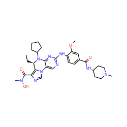 CC[C@@H]1c2c(C(=O)N(C)O)ncn2-c2cnc(Nc3ccc(C(=O)NC4CCN(C)CC4)cc3OC)nc2N1C1CCCC1 ZINC001772615671