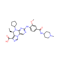 CC[C@@H]1c2c(C(=O)O)ncn2-c2cnc(Nc3ccc(C(=O)NC4CCN(C)CC4)cc3OC)nc2N1C1CCCC1 ZINC001772641845