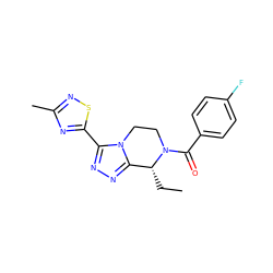 CC[C@@H]1c2nnc(-c3nc(C)ns3)n2CCN1C(=O)c1ccc(F)cc1 ZINC000218887654